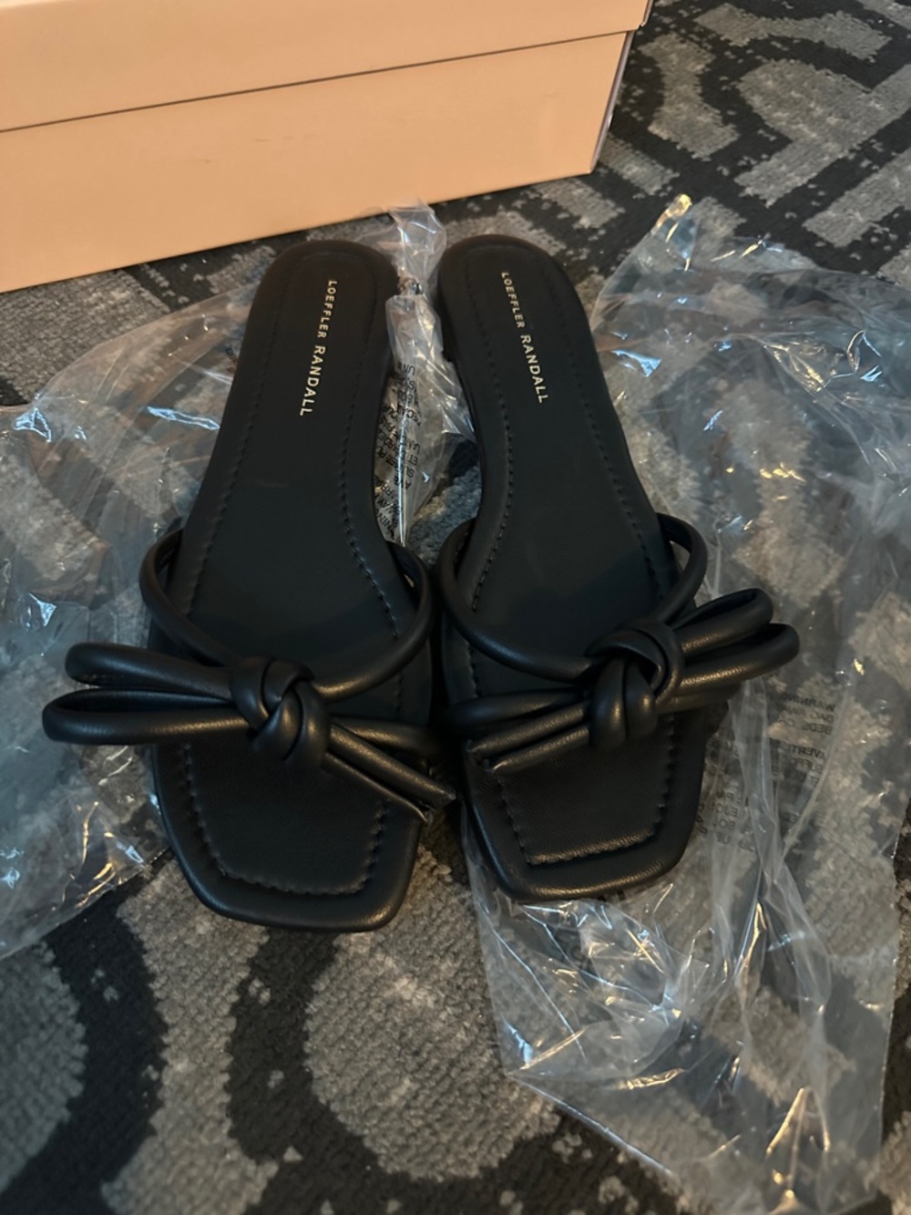 Loeffler Randall Black Knotted Slide Sandal - Square Toe- like new -